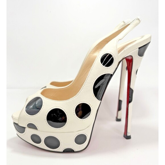 Christian Louboutin Polka Dot Peep Toe Platform Slingback Heels Patent Y2K Sz 36 - Picture 2 of 16